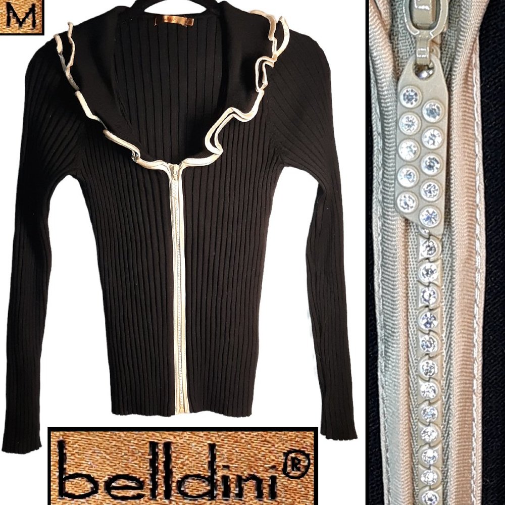 Fitted ribbed rhinestone zip sweater 🪞